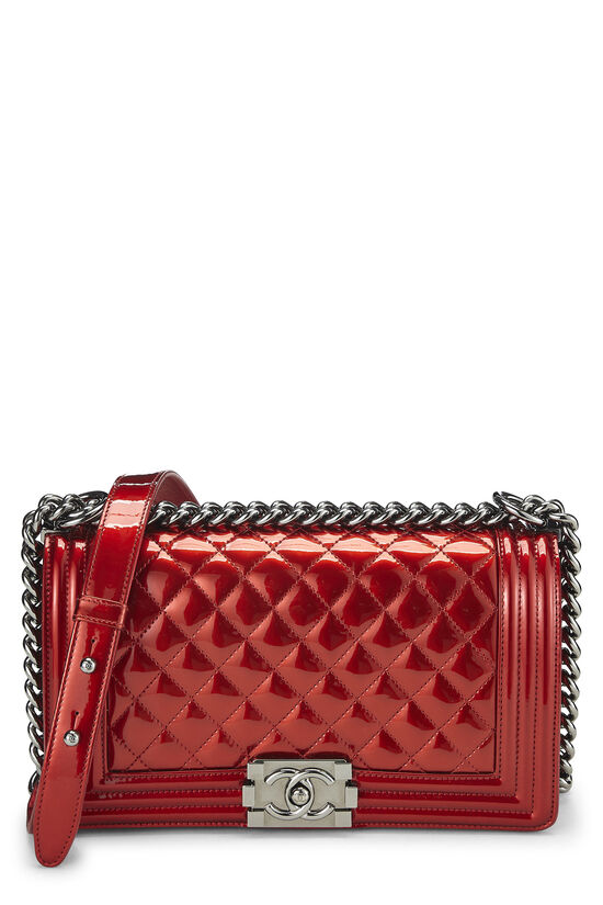 Chanel Metallic Red Patent Leather Boy Bag Medium Q6B01A27R7001