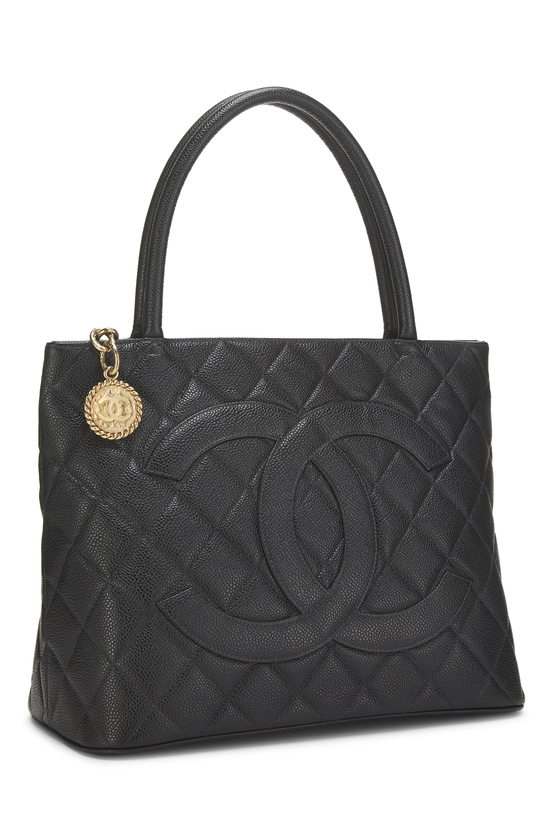 Black Quilted Caviar Medallion Tote, , large image number 1