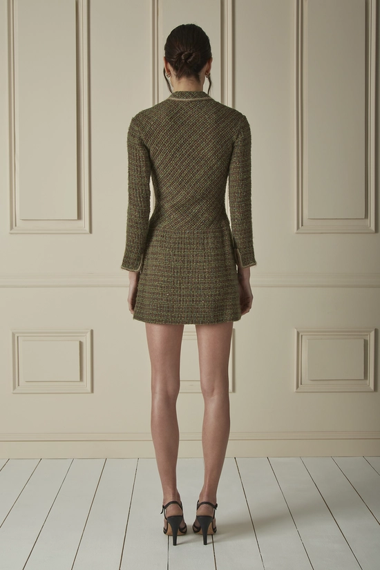 Green & Brown Woven Tweed Mini Dress, , large image number 1