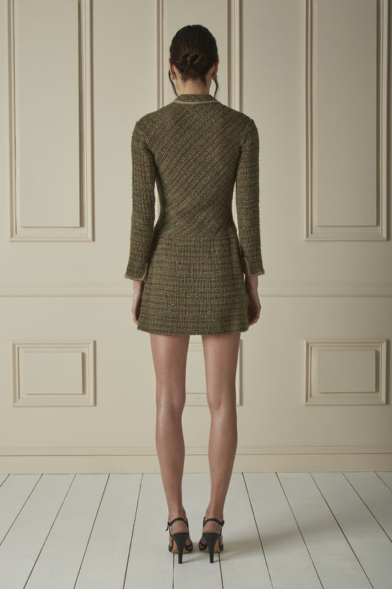 Green & Brown Woven Tweed Mini Dress, , large image number 1