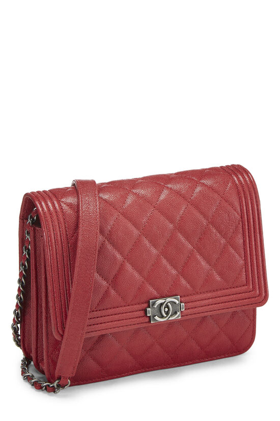 Chanel Classic Wallet on Chain, Red Caviar with Silver Hardware