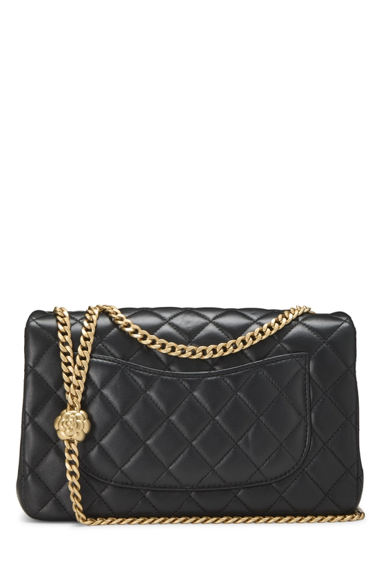 Pre-Owned Black Lambskin Sweet Camellia Crush Flap Small Q6B5HG1IKH000