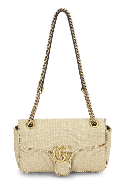 Beige Raffia GG Marmont Shoulder Bag Small