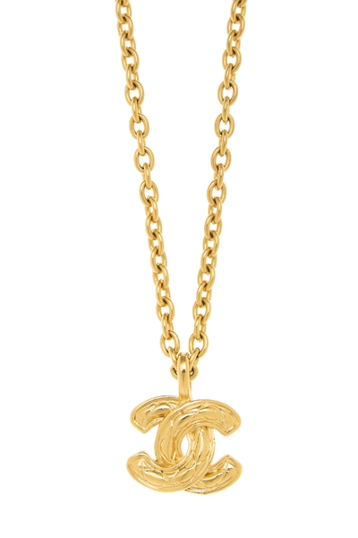 Gold Quilted 'CC' Necklace Small, , large