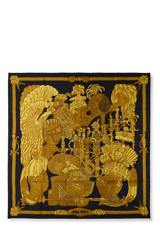 Black & Multicolor 'Armets en Panache' Silk Scarf 90, , large image number 0