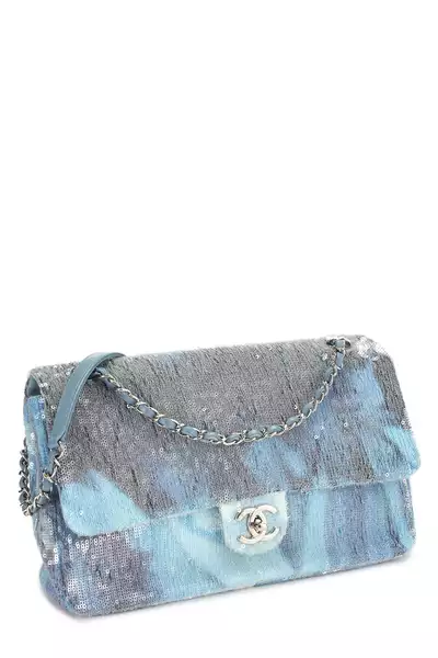 Blue Sequin Waterfall Flap Bag XL, , large
