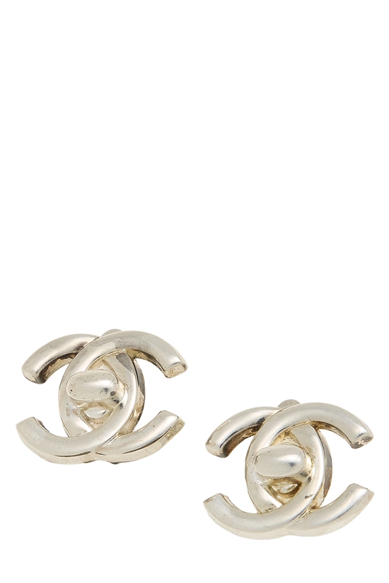 Silver 'CC' Turnlock Earrings Medium, , large image number 0