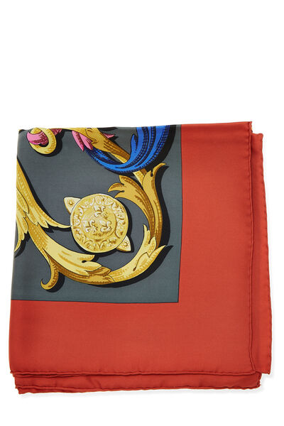 Red & Multicolor 'Le Mors a la Conetable' Silk Scarf 90, , large