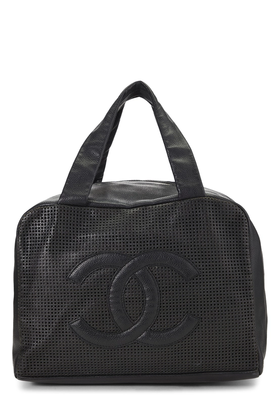 Black Perforated Leather Bowler Small, , large image number 0