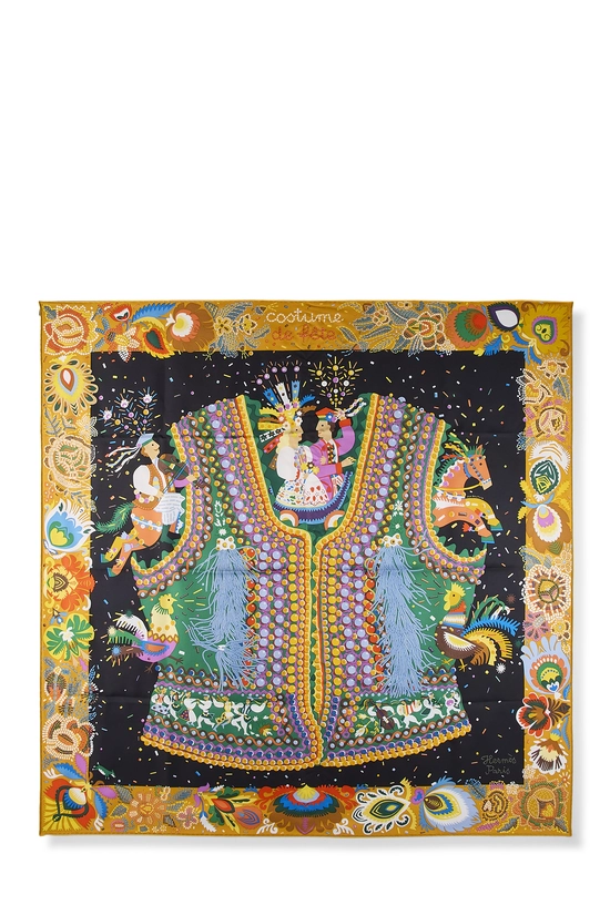 Pre-Owned Yellow & Multicolor 'Costume de Fete' Silk Scarf 90