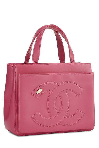 Pink Lambskin 'CC' Mania Shopping Tote Small, , large
