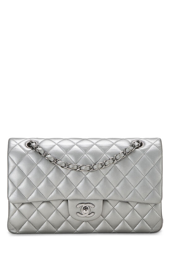 Metallic Silver Quilted Lambskin Classic Double Flap Medium, , large image number 1