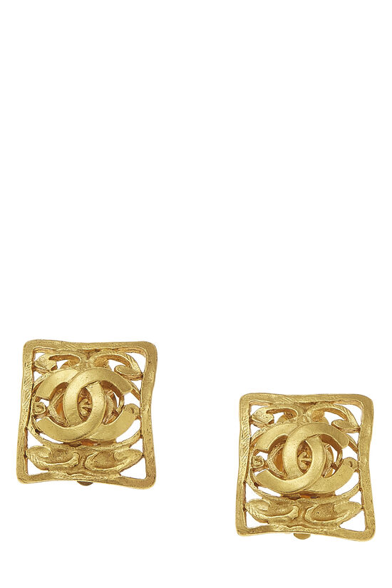 Gold 'CC' Filigree Square Earrings, , large image number 1