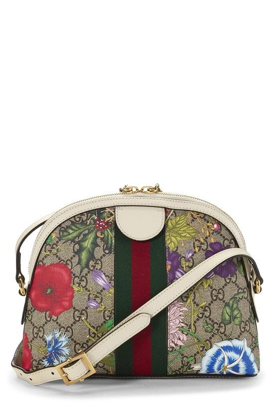 White GG Supreme Canvas Flora Ophidia Dome Shoulder Bag Small, , large image number 3