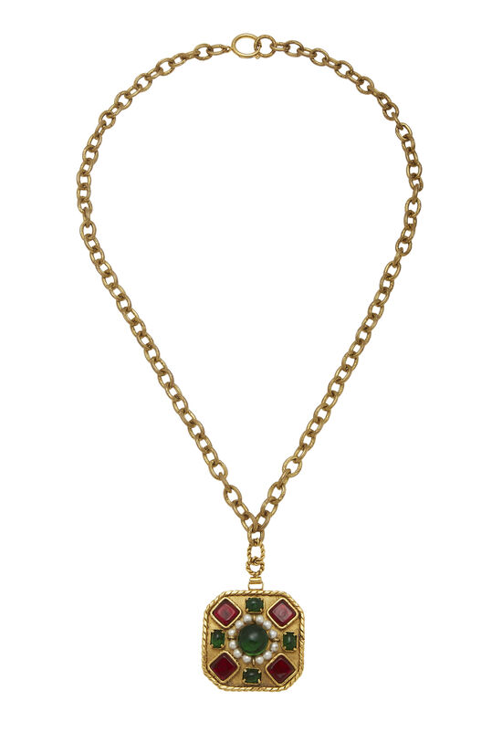 Gold & Multicolor Gripoix Pendant Necklace, , large image number 0