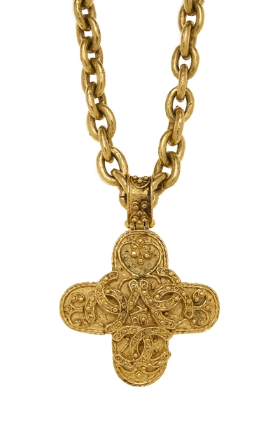 Gold Filigree Cross Necklace, , large