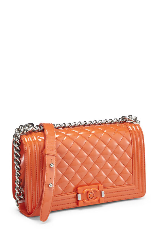 Orange Quilted Patent Leather Boy Bag Medium, , large image number 3