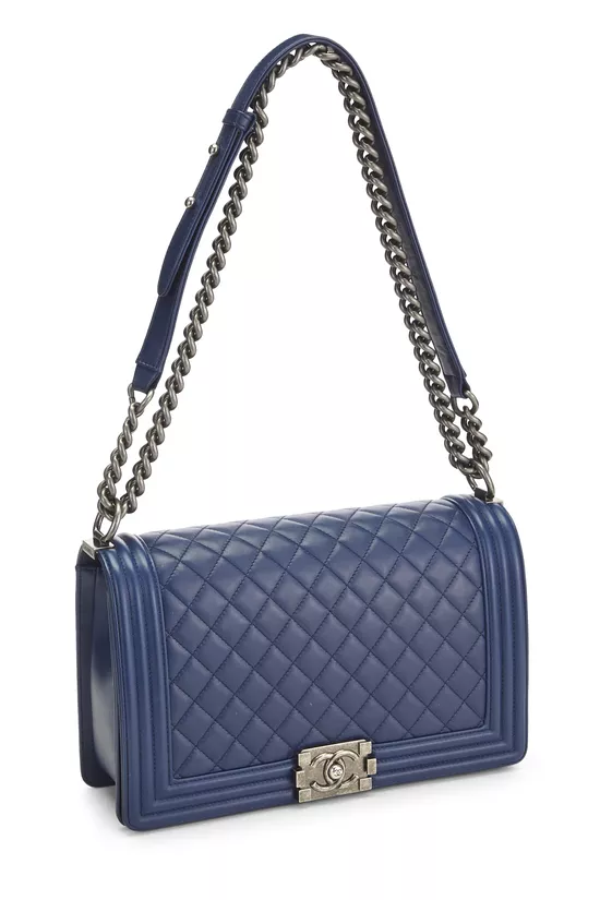 Navy Quilted Lambskin Boy Bag Large, , large image number 1