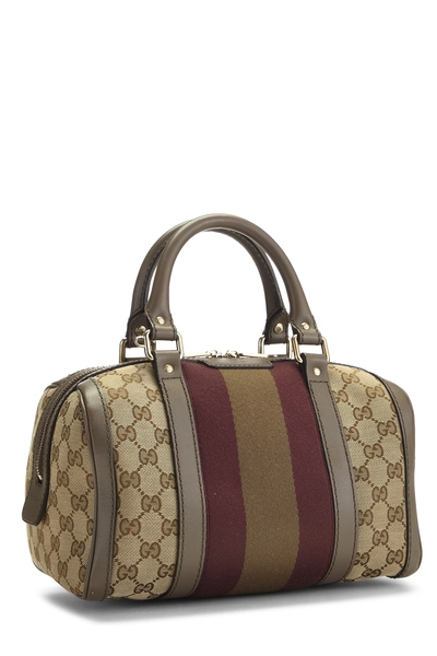 Brown Original GG Canvas Web Boston Bag Small, , large