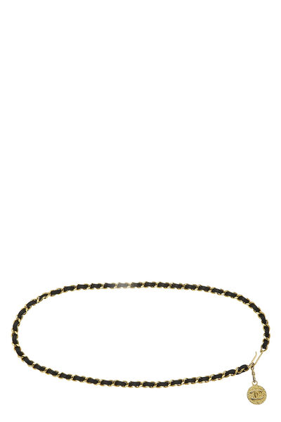 Gold & Black Leather Chain Belt