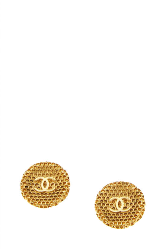 Gold Honeycomb 'CC' Earrings, , large image number 0