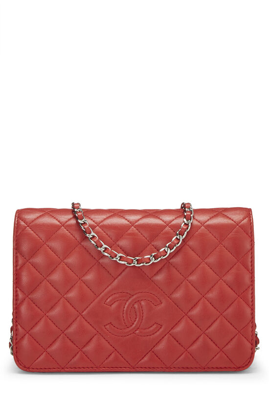 Red Quilted Lambskin CC Diamond Wallet on Chain (WOC), , large image number 0