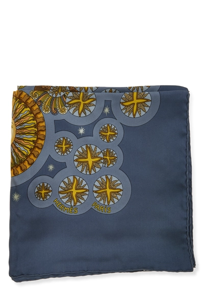 Blue & Multicolor 'Le Roy Soleil' Silk Scarf 90, , large