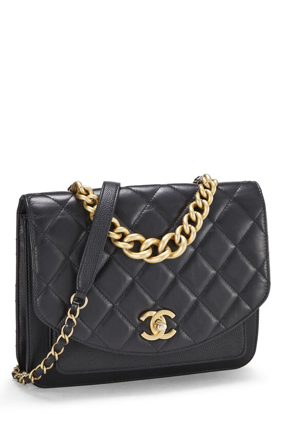 Black Mini Square Quilted Chunky Gold Chain Cross Body Bag
