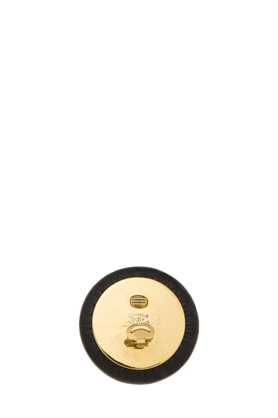 Gold & Black 'CC' Button Earrings, , large image number 2
