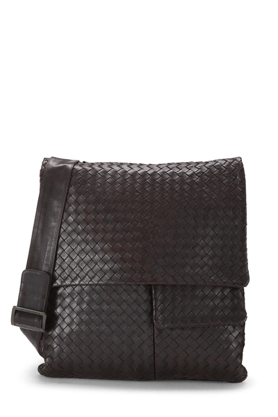 Brown Intrecciato Leather Flap Messenger Bag