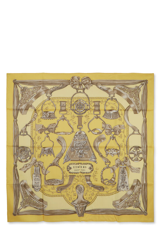 Yellow & Multicolor 'Etriers' Silk Scarf 90, , large image number 0
