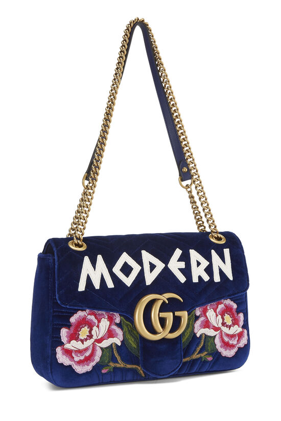 Gucci GG Marmont Medium Blue Velvet Shoulder Bag