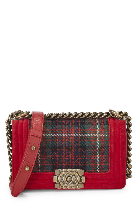 Paris-Edinburgh Red Tartan Velvet Boy Bag Small, , large image number 1