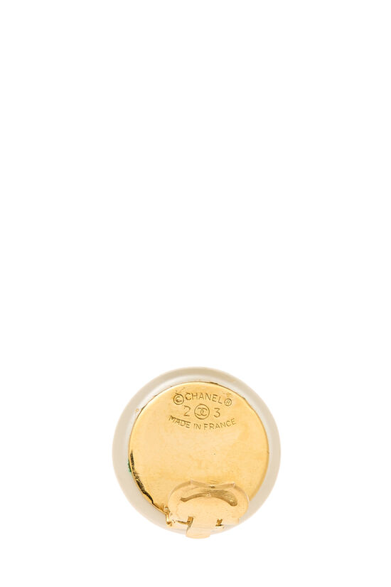 Gold Faux Pearl Button Earrings, , large image number 2