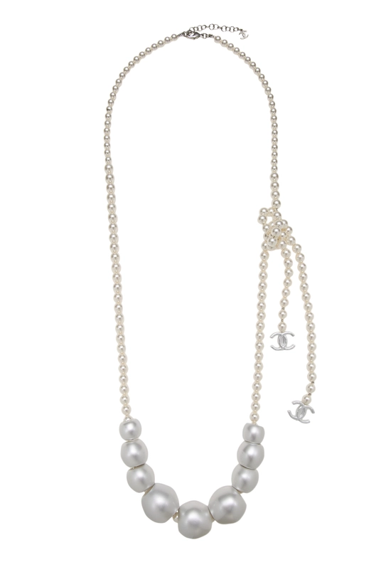 Silver Faux Pearl Necklace XL, , large image number 0