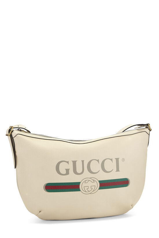 White Leather Logo Printed Half Moon Hobo, , large image number 1
