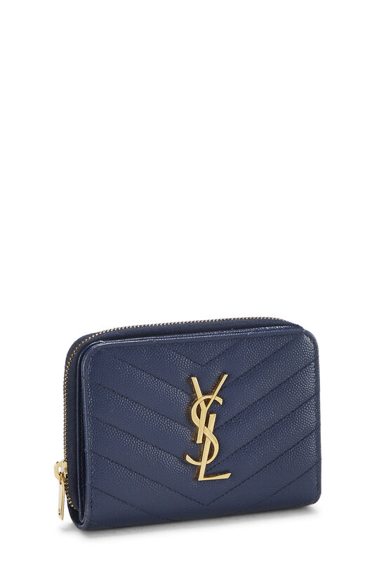 Navy Grained Leather Compact Zip Wallet, , large image number 1