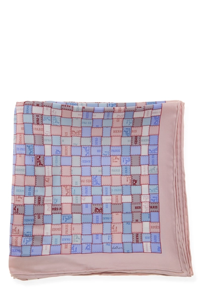 Pink & Multicolor 'Bolduc au Carre' Silk Scarf 90, , large