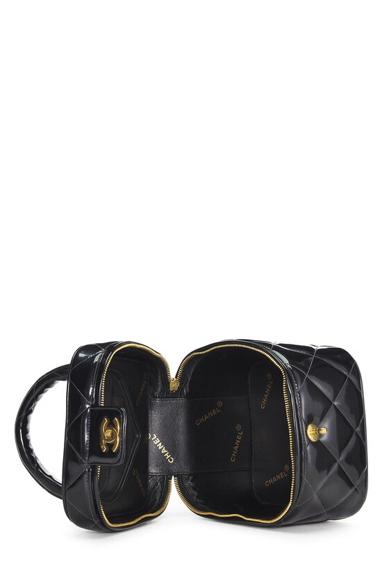 Chanel Heart Mirror Vanity Handbag Purse Black Patent Leather 98794