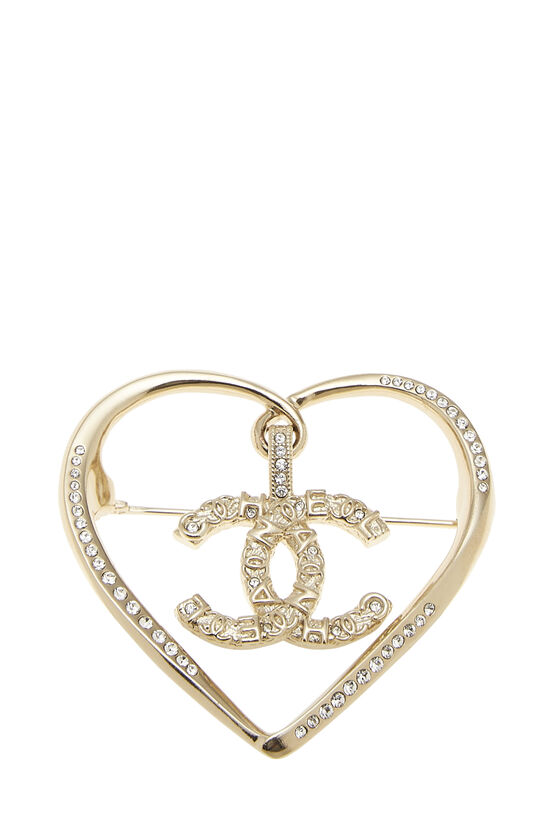 Gold & Crystal 'CC' Heart Pin, , large image number 0