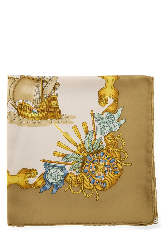 Beige & Multicolor 'Voiles de Lumiere' Silk Scarf 90, , large image number 1