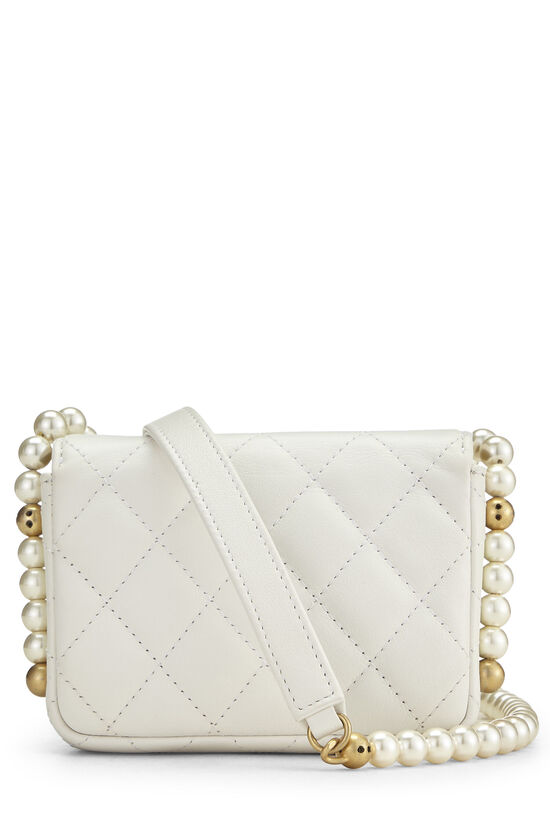 White Calfskin About Pearls Card Holder With Chain, , large image number 3