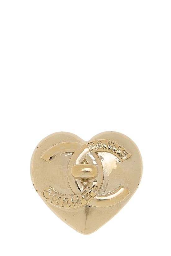 Gold 'CC' Turnlock Heart Brooch, , large image number 0