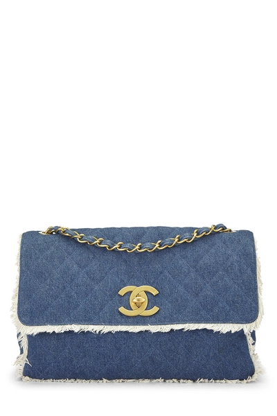 Blue Quilted Denim Half Flap Maxi