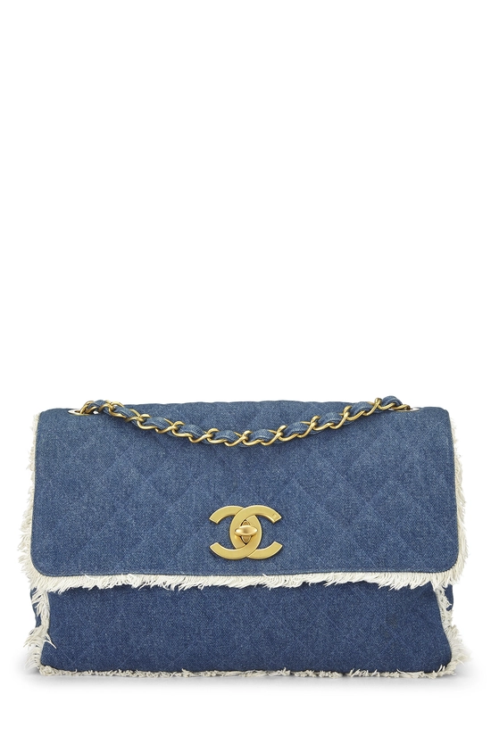 Blue Quilted Denim Half Flap Maxi, , large image number 0