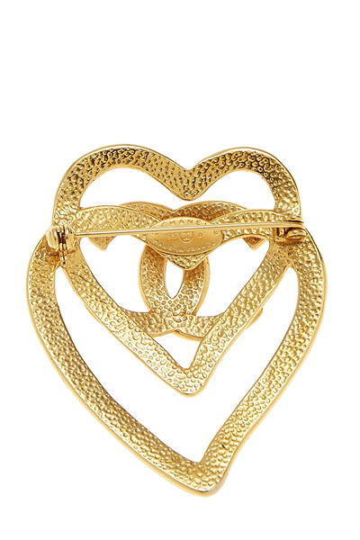Gold 'CC' Open Heart Pin, , large
