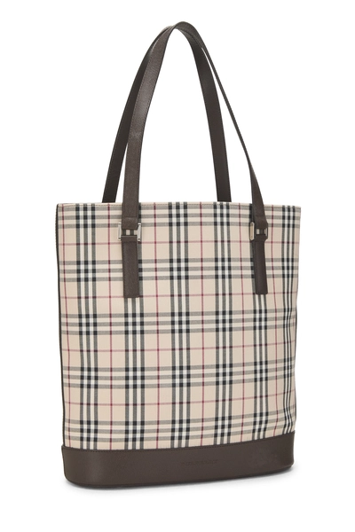 Beige House Check Jacquard Bucket Tote Bag Large, , large