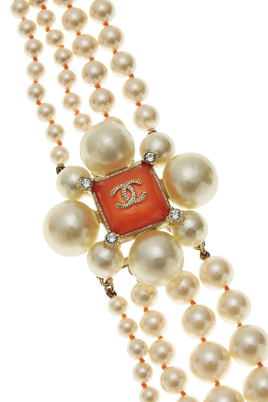 Chanel Faux Pearl & Orange Gripoix Layered Long Necklace Q6J3H92OOB001