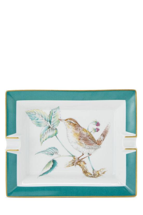 Green & Multicolor Porcelain Bird Motif Ashtray, , large image number 0
