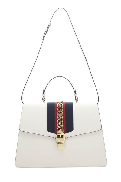 White Leather Sylvie Top Handle Handbag Large, , large